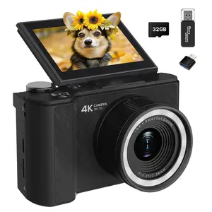 4K Digital Camera for Photography Vlogging Compact Travel Cameras Autofocus for YouTube with 3" 180° Flip Screen 64MP 16X Digital Zoom Point And 32GB SD Card Shoot Camara for Teens Ages 8-18 Beginners