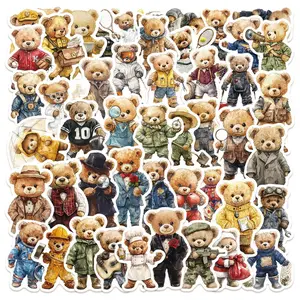 Bear Series Sticker, 50pcs/set Cute Cartoon Bear Sticker, Decorative Sticker for Scrapbooking, Journaling, Gift Wrapping