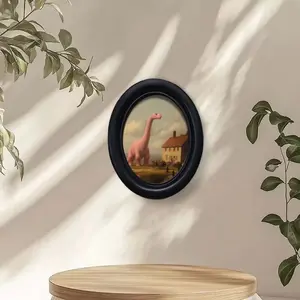 Vintage Art Style Dinosaur Themed Design House Scene Wall Decor, Artistic Decorative, Perfect for Halloween Christmas Thanksgiving Home Office Decoration