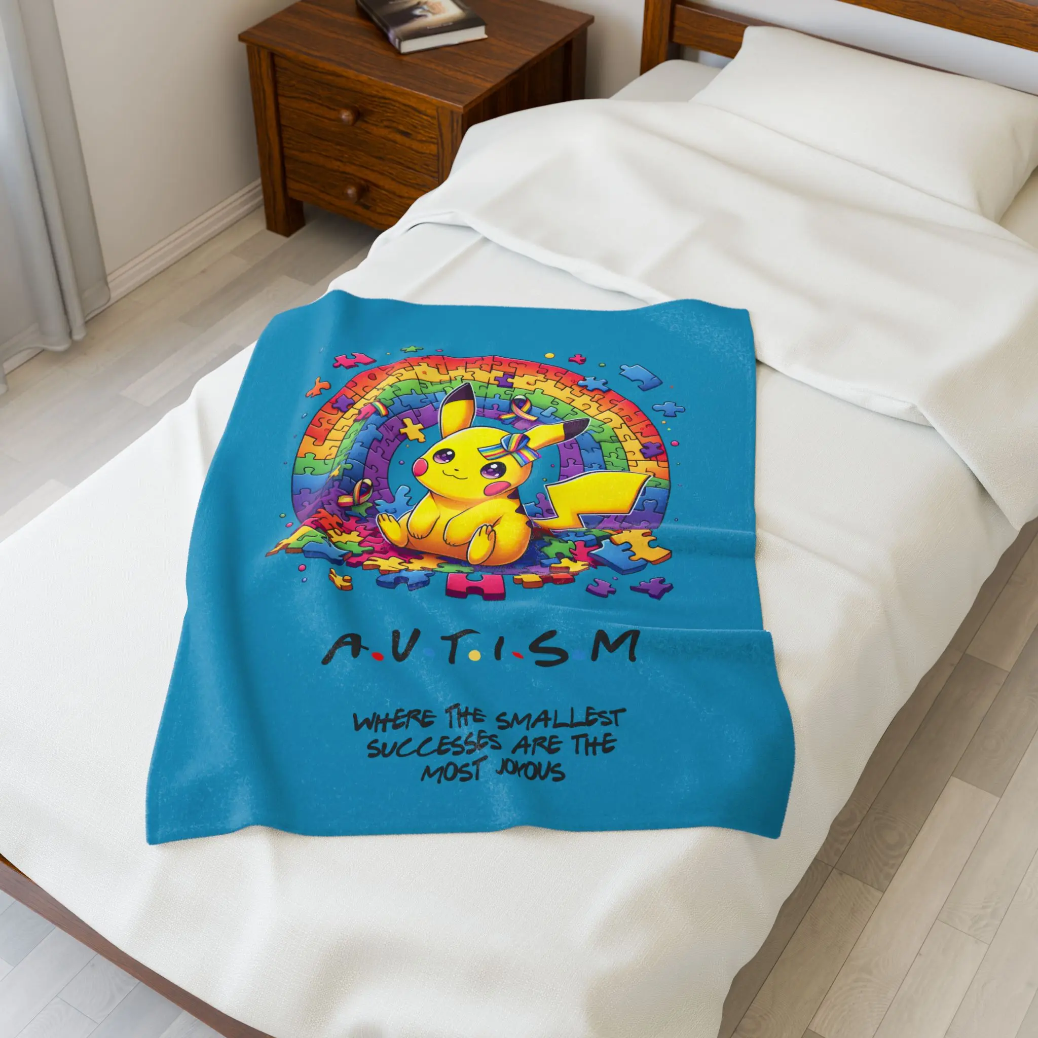 Autism Awareness Velveteen Plush Blanket, Cozy Throw for Kids, Soft Gift, Rainbow Puzzle Design, Supportive Home Decor