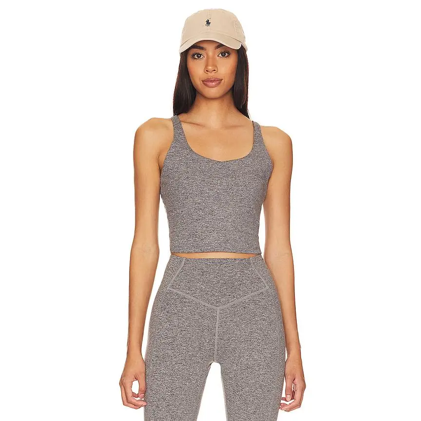 Spiritual Gangster Exhale Longline Sports Bra in Heather Grey