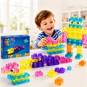 Soft Jelly Building Blocks for Kids, 40PCS Squishy Stacking Blocks Kids Can Squeeze, Stretch & Squish, Ouch-Free Sensory Construction Toy for Toddlers Preschool Ages 3+