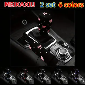 2pcs Beautiful Small Bowknot Fabric Glitter Blingbling Car Handbrake Cover Gear Shift Lever Cover Universal for Manual Transmission Car Additions