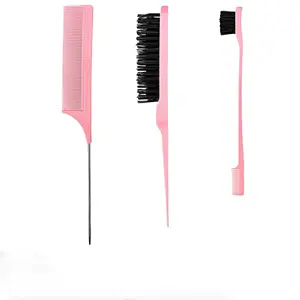 Professional Hair & Brow Styling Set, Steel Pin Comb, Eyebrow Brush, Tail Comb, Detangler Brush for Detangling, Styling, Makeup, Heatless Styling Tools, Detangling Hairbrush