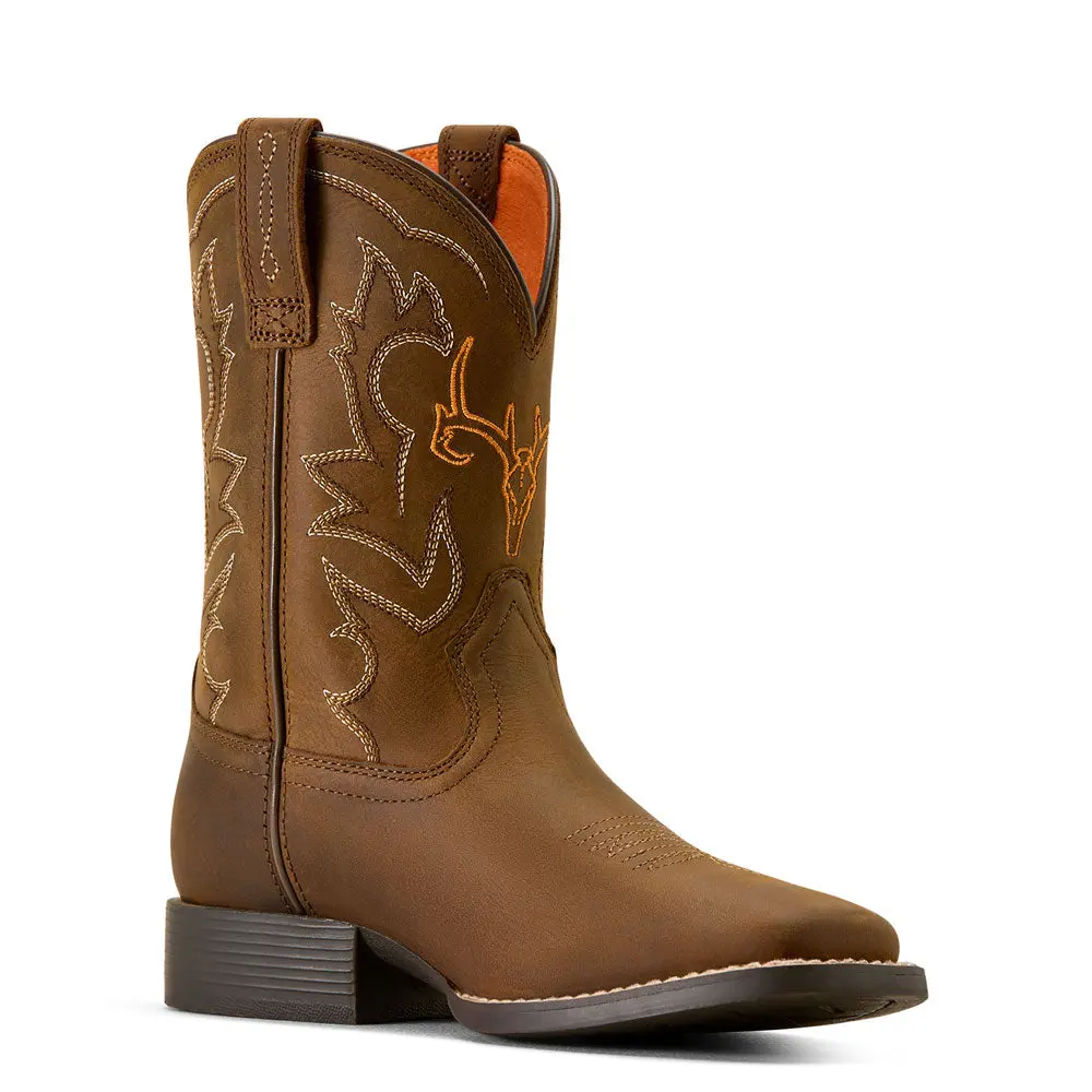 10074193 Ariat Youth Deer Ridge Wide Square Toe Western Boot - Distressed Brown