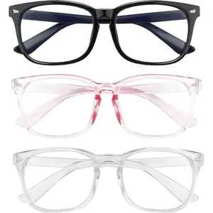 2025 Blue Light Blocking Glasses 3 Pack for Men & Women Geometric Frame Pink Frames Silicon Comfortable Eyestrain Relief