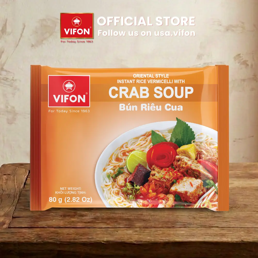 VIFON Vietnamese Instant Rice Vermicelli Noodle, Crab Flavor (Bún Riêu Cua) with Tomato, 2.82 oz Pantry Food Pack