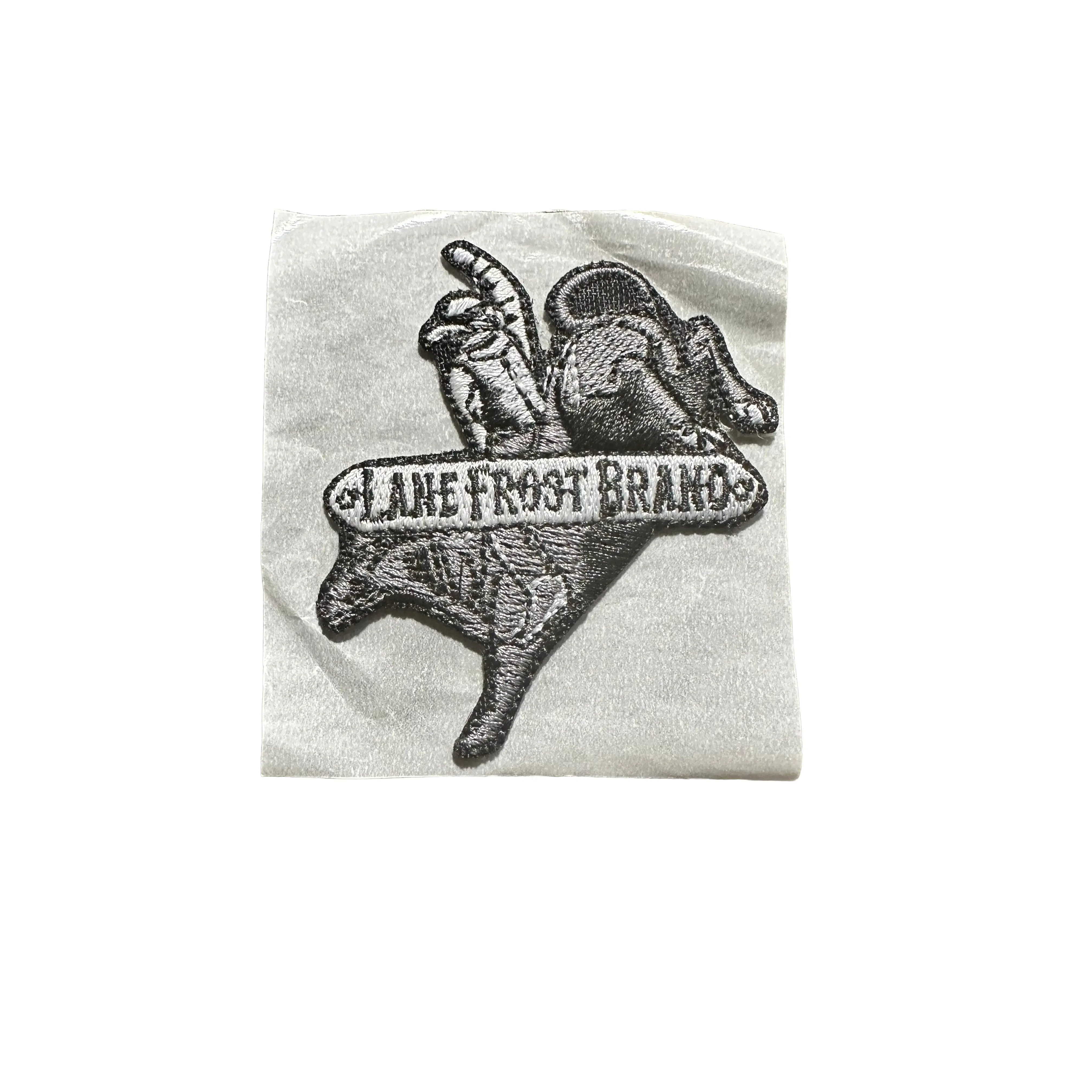 Gray Bull Rider Embroidered Hat Patch - Classic Design with "LANE FROST BRAND" Text, Ideal for Customization and Personalization
