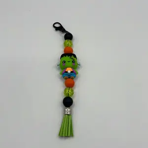 3-D Halloween Character Keychain with Tassel - Colorful Beaded Design for Festive Accessory