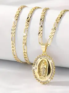 Vintage Zircon Saint Mary Pendant Necklace, Unisex Casual Zinc Alloy Jewelry, Perfect for Daily Commute Parties Gifts