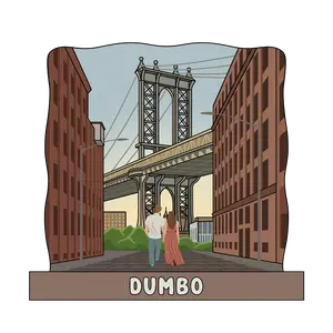 Dumbo 3D Wooden Souvenir Magnet - Custom New York City Iconic Brooklyn Bridge View Durable Eco-Friendly Gift for Tourists