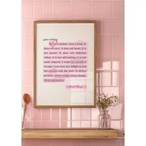 (No Frame) 1 Corinthians 13 Poster, Pink Christian Bible Verse Print, Inspirational Scripture Quote Wall Decor, Christian Aesthetic Gift