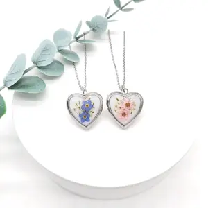 Handcrafted Pressed Flower Heart Photo Locket for Women