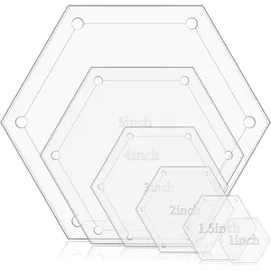 6 Pieces Hexagon Quilting Templates 1-5 Inch with 1/4 Inch Seam Allowance Hexagon Acrylic Quilting Rulers for Cutting Patterns