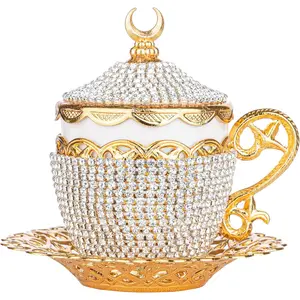 Turkish Coffee Cup Set - Authentic Turkish Greek Arabic Coffee Espresso Cup with Saucer (Enhance Your Coffee Experience Now!)(1 Pc) (Crystal Gelincik Design) (Gold)