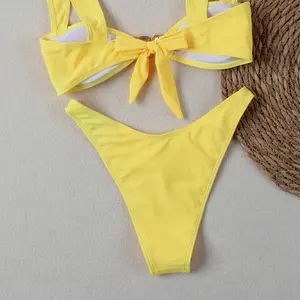 2025 New Spring And Summer Sexy Yellow Bikini Two-Piece Set, Chest Metal Buckle Decoration Sexy Indoor And Outdoor Swimsuit Bikini Two-Piece Set underwear set