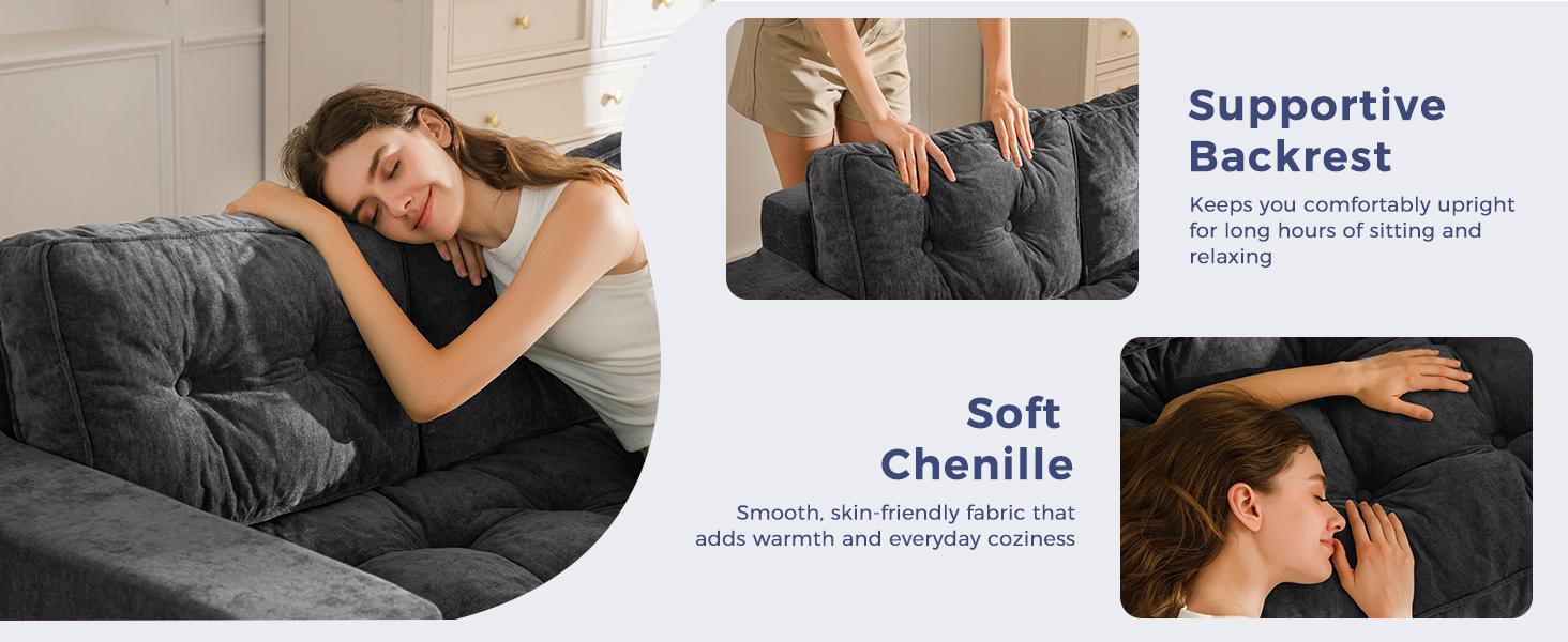 MAXYOYO Boneless Sofa Couch, Loveseat Sofa for Small Space, Tufted 3-Seater Floor Couch Bean Bag Chair for Living Room Bedroom Apartment, Sofa in a Box, No Assembly Needed