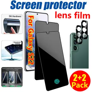 【2+2 Pack】 Privacy Screen Protector for samsung galaxy S22 9H Tempered Glass Anti-Spy Private Film Compatible(2 Pack)  for Samsung S22 and Camera Lens Protector(2 Pack)