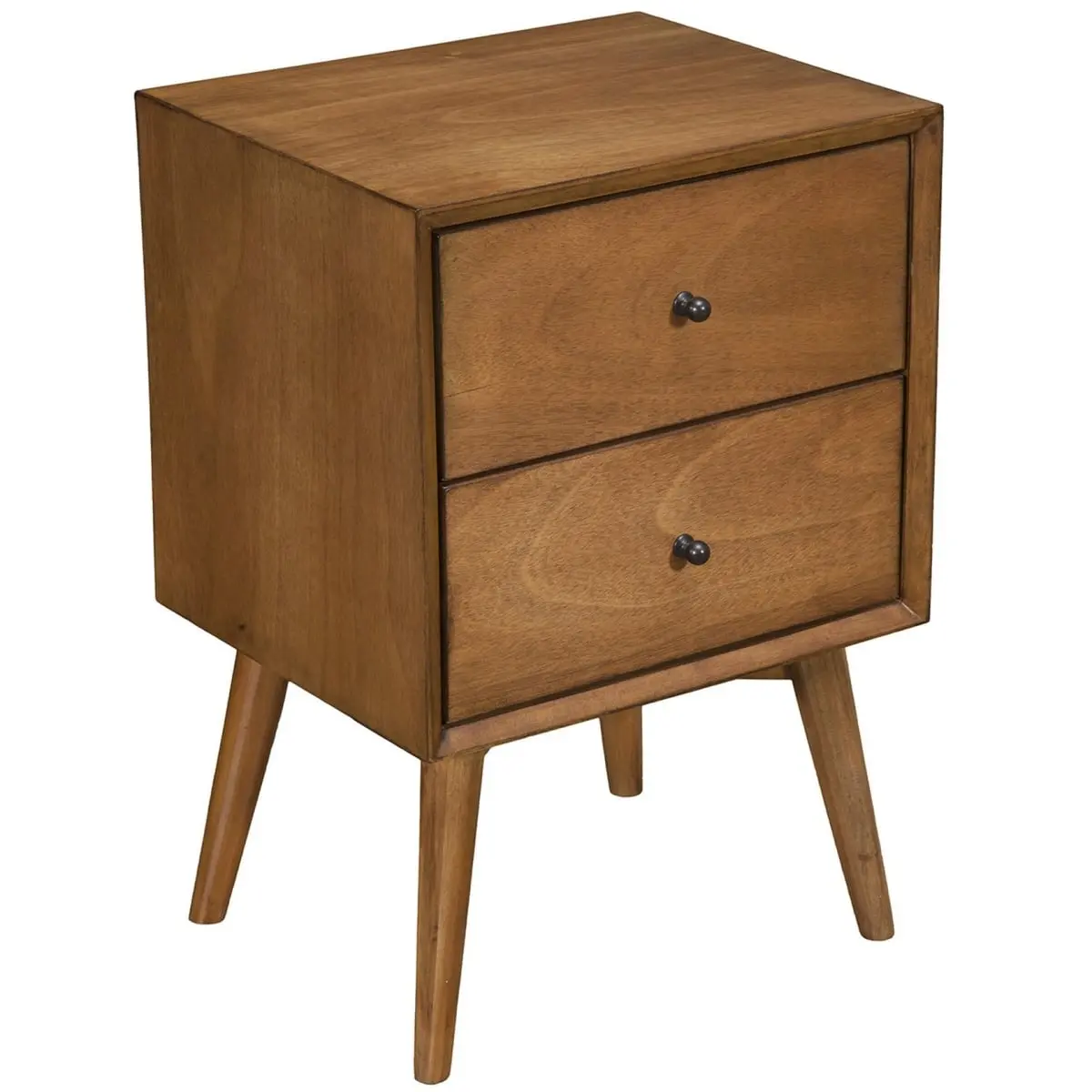 212 MAIN Mid Century Modern Solid Mahogany Wood 2-Drawer Bedside Table - 26x18x15in Nightstand with Flared Legs, Modern End Table