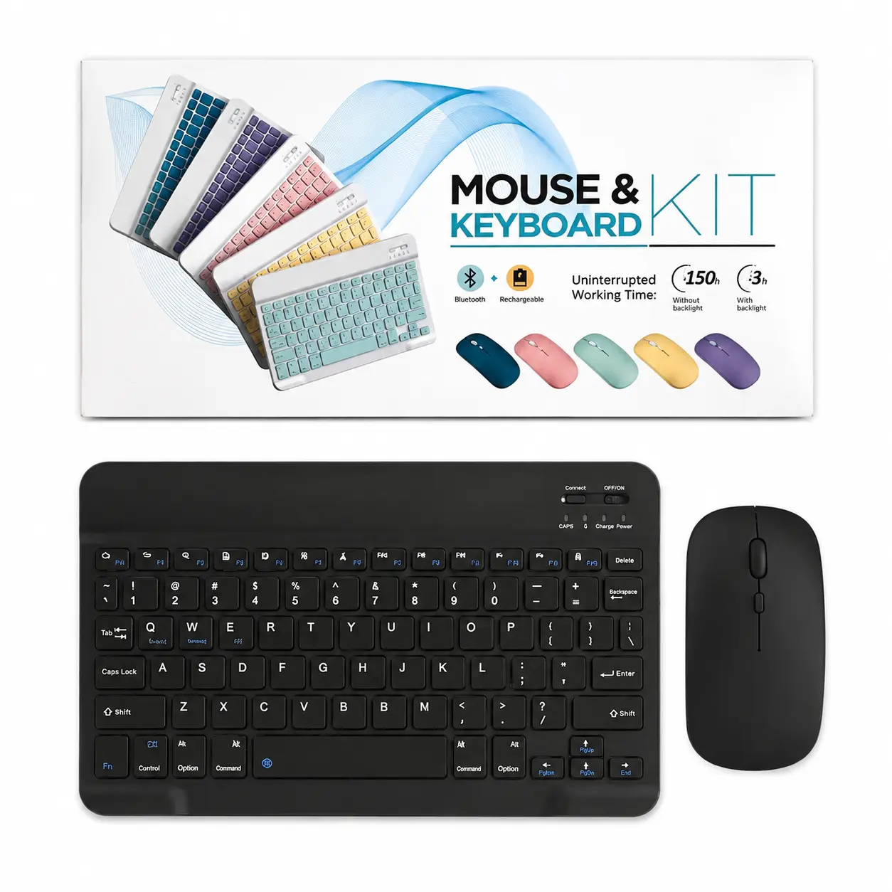 Wireless Bluetooth Keyboard and Mouse Combo Set for iPad iPhone Android Tablet Mac PC, Portable Rechargeable ABS Compact Keyboard & Mouse for Mobile Office, Remote Work & Travel Setup
