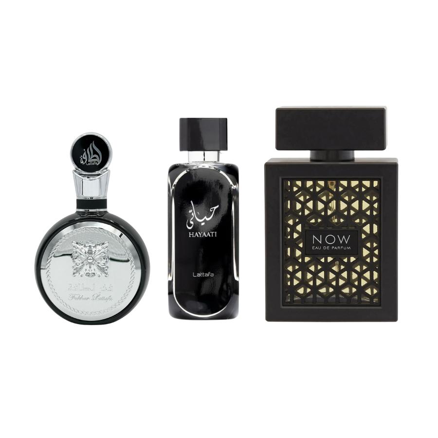 Lattafa Mega Combo Rave Now,Hayaati Black & Fakhar Eau De Parfum 3.4 Fl.oz For Men Fragrance Oud Woody Aromatic Fragranc