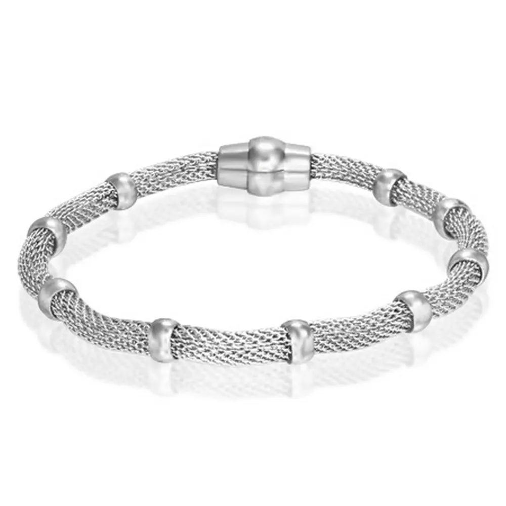 My Daily Styles Women's Stainless Steel Silver-Tone Magnetic Link Mesh Chain Bracelet with Clasp, 7.75" Length