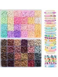 24 pieces of 6mm colored soft clay beads in a set box, with holes for clay beads, DIY beaded bracelet, earrings and accessory parts.