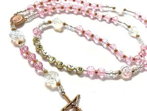 Pink crystal rose name rosary
