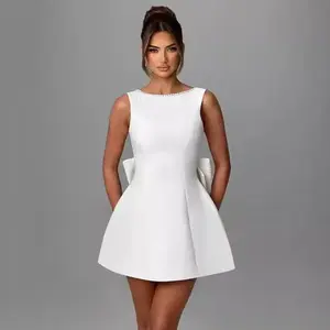 2025 summer women's Pearl bow fashion slim fit skirt A-Line dress summer dresses 2025 women