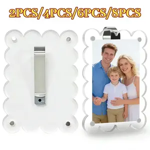2/4/6/8 Packs Wave Picture Frame, Acrylic Clear Scalloped Photo Frame Fits 6x9 Photos, Vertical/Horizontal Magnetic Photo Holder for Car Dashboard, Fridge, Tabletop Display, Home Decor