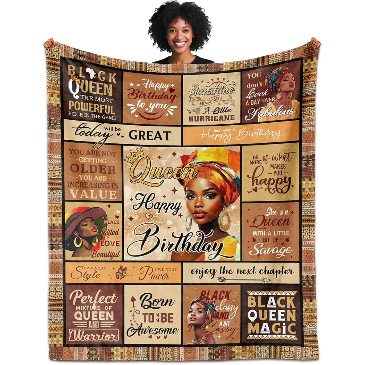 1pc Birthday gifts for African American women, positive blankets for Black women, Decorative Giftable Blankets, inspirational birthday gifts, African-style flannel blankets for Black women's birthdays