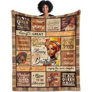 1pc Birthday gifts for African American women, positive blankets for Black women, Decorative Giftable Blankets, inspirational birthday gifts, African-style flannel blankets for Black women's birthdays