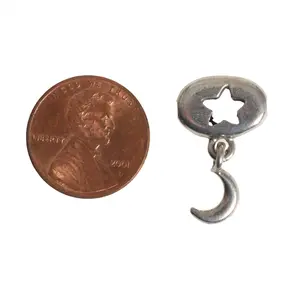 23mm x 14mm Oval Star Cutout with Hanging Crescent Moon Bead - Made of Pewter - Sold Individually - CBS575