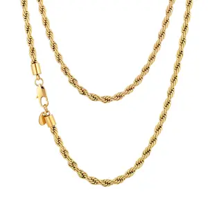 18k Gold Plated Rope Chain 3mm-6mm Necklace sizes (18 inch- 24 inch)