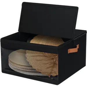 Large Hat Storage Box, Stackable Round Brim Hats Organizer Bag Container for Closet, Cowboy Hat Organizer, Hat Organizer for Travel, Black