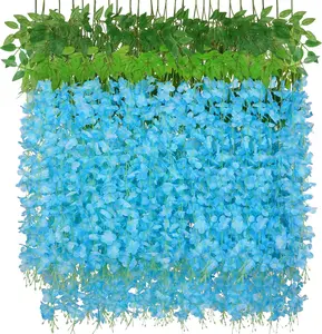 24pcs Wisteria Hanging Flowers 3.6 Ft Artificial Vine Fake Garland Silk String for Wedding Party Garden Outdoor Bedroom Greenery Home Wall