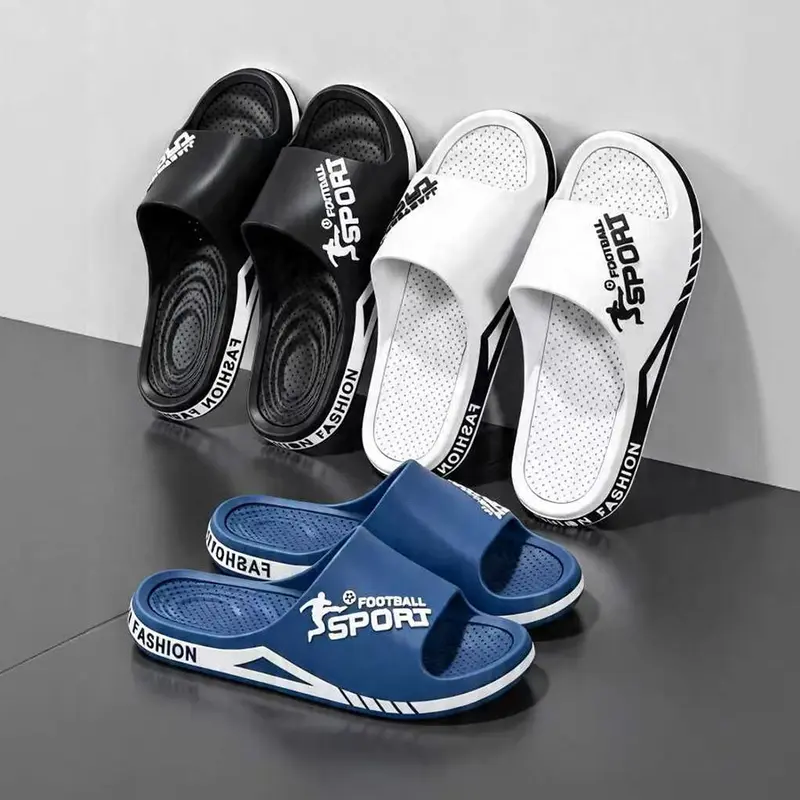 Men's EVA Open Toe Slide Slippers Sporty Football Graphic Print Soft Non-Slip Breathable Lightweight Lace Detail Slip On Comfortable Casual Summer Footwear for Indoor Outdoor Beach Pool Shower Daily Wear