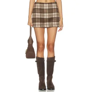 AFRM The Low Rise Fur Mini Skirt in Brown & Tan