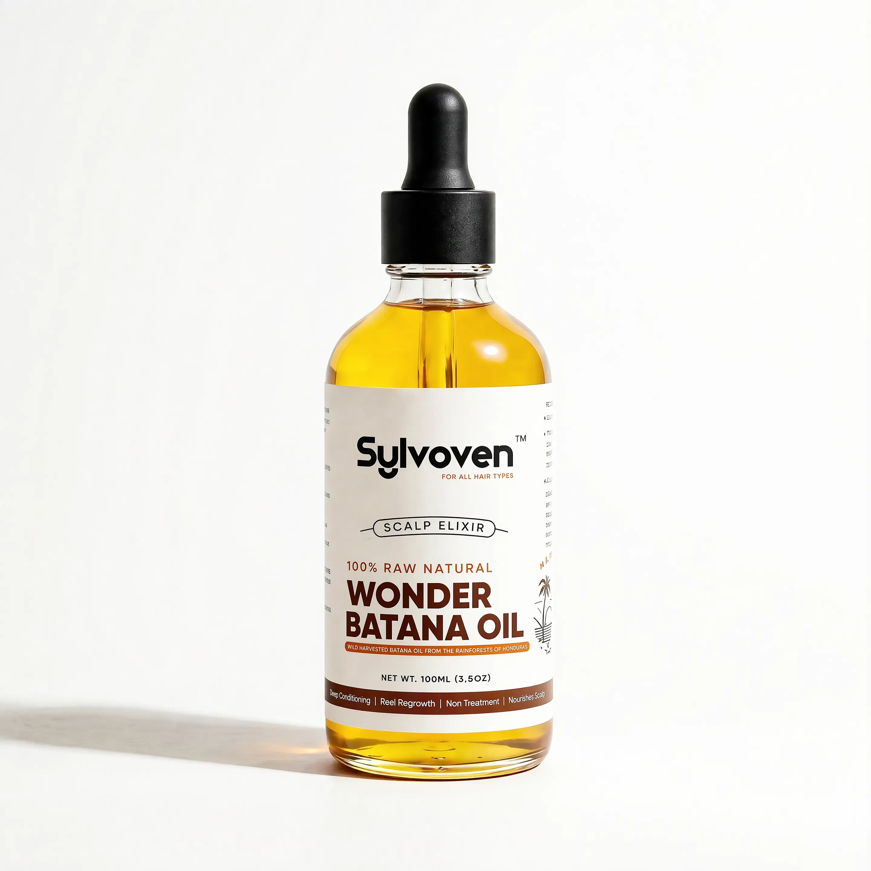 SYLVOVEN Pure Cold-Pressed Batana Oil, Scalp Nourishing for Thinning Strands, Strengthens Roots, Improves Dry Weak Locks, Lightweight 3.5 oz Daily Care