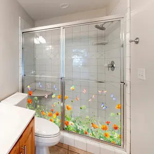 Plant Floral Static Cling Window Film, Decorative Glass Sticker for Windows & Doors, Easy-Remove Transparent Design