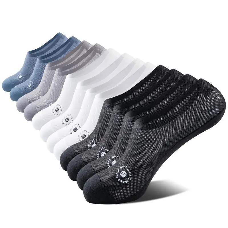 Menswear No Show Socks, 5 Pairs Low Cut in a Breathable Soft Fabric with an Anti-Slip Heel Grip for All-Day Wear, Sweat, Basic, Cotton, Casual, Thin