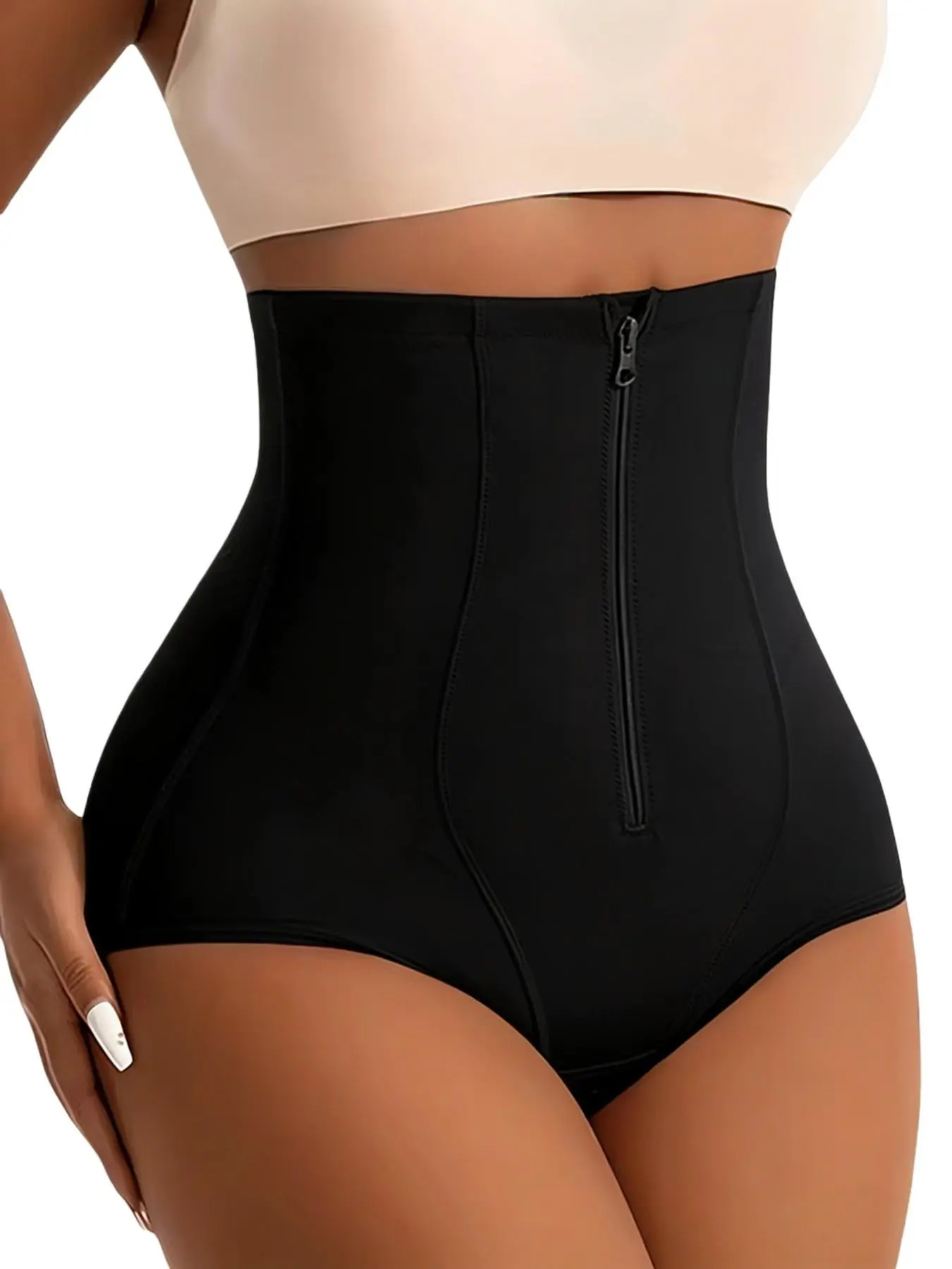 1 Count Women's High Waisted Tummy Control Curve Hugging Compression Shapewear Panties, Fajas, Zipper Shapewear Shorts, Shapewear Bottoms, Firm Compression Shapewear Panty, Invisible Under Dress Shapewear Briefs, Suitable For Daily, Sport, Yoga, Underwear