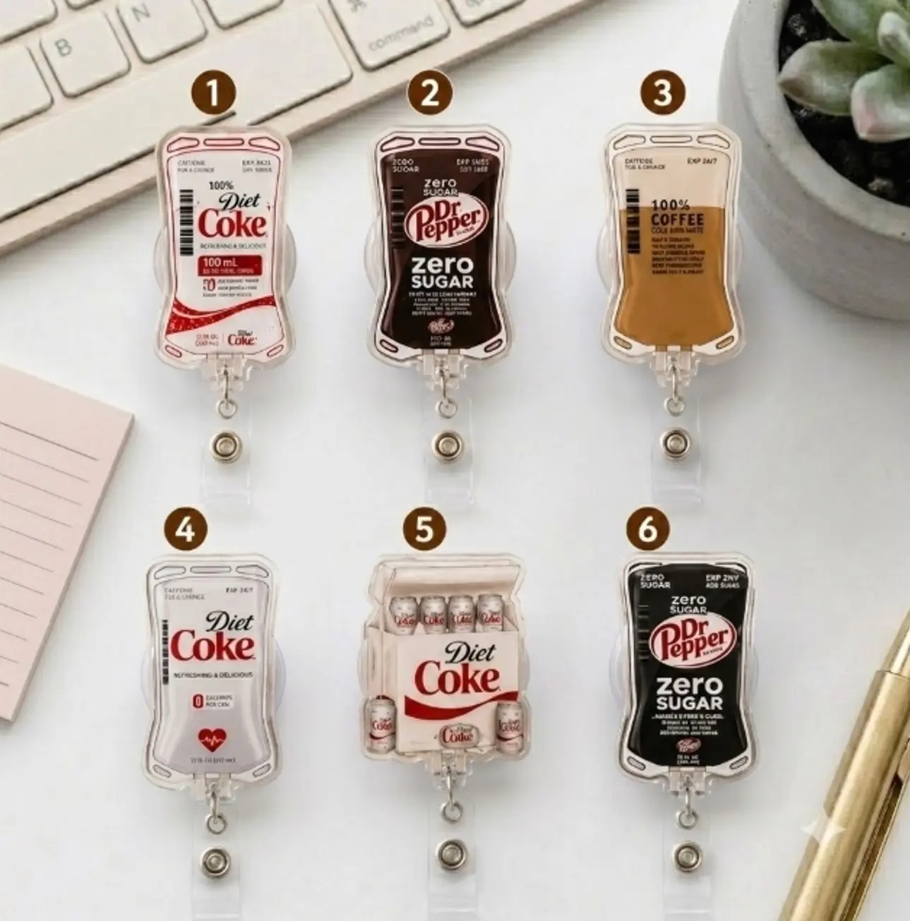 Cute Soda Inspired Badge Reel, Acrylic Retractable ID Holder for Nurses, Teachers, Students, Everyday Work Accessory