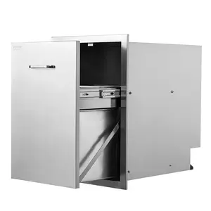 【DealsForYouDays】VEVOR Pull Out Trash Drawer 17.7x22.8 Inch Raised Style Trash Bin with Pull-Out Tray Stainless Steel Trash Drawer with Handle for Outdoor Kitchen BBQ Island Round Smooth