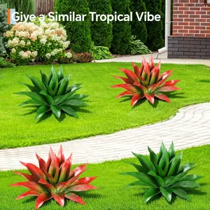 2 PCS Artificial Agave Plant Set, UV Resistant Realistic Fake Agave Plants Without Pot for Indoor Outdoor Decor, Faux Succulents Greenery for Home, Room, Garden Decor