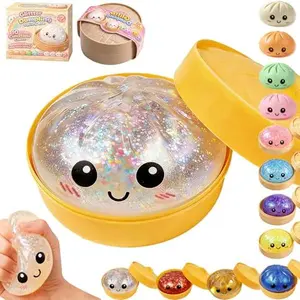 [Blind Box Game - 1PC] 2026 Glitter Dumpling Squishy with Steamer Box, Soft Sensory Fidget Steamed Bun Squeeze Tool for Adult Stress & Anxiety Relief, for Home Office Party