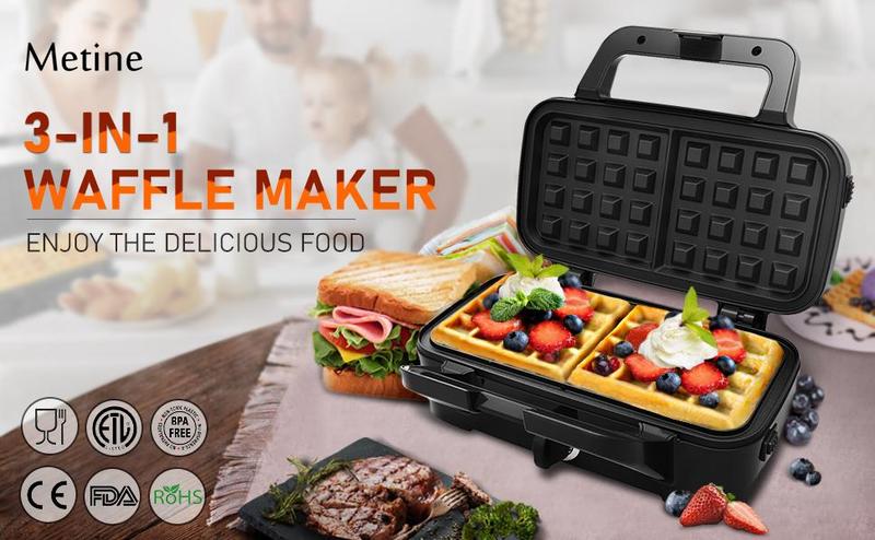 Panini Press Grill and Gourmet Sandwich Maker Non-Stick Coated Plates, Opens 180 Degrees to Fit Any Type or Size of Food, Stainless Steel Surface and Removable Drip Tray, 3 Slice, Black