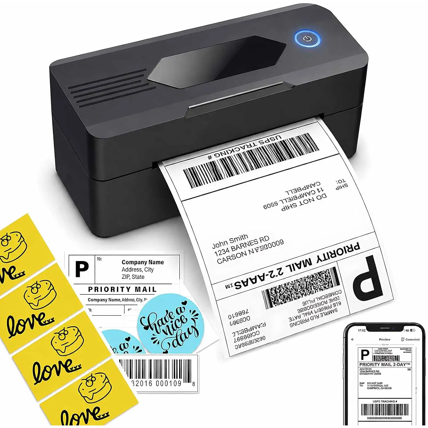Shipping Label Printer,Bluetooth 4x6 Thermal Label Printer for Small Business Office or Home, Compatible with Android, iOS, Windows and Mac, Widely Used for,USPS,,Inky Black