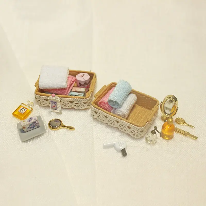 Mini Bathroom Essentials Brush Set for Dollhouse Creative Bath Scene Decor DIY Home Accessory Christmas New Year Easter Gift Miniature Set