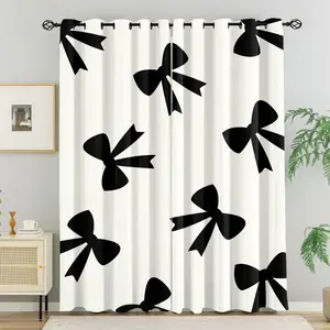 2Pcs 80% Blackout Bow Print Curtains, Minimalist Heart-Accented Window Drapes for Bedroom & Living Room, Sweet Gift for Girls